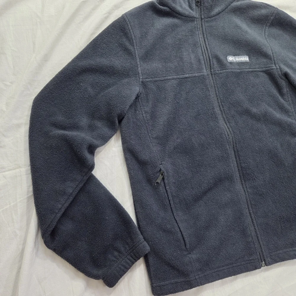 Columbia Mens Black Fleece Full Zip Jacket Size Small Lightweight Zip Pockets